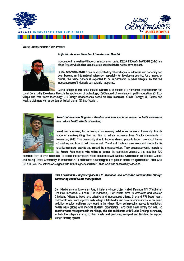 Young Change Makers Speakers - Tuesday 30th october 2014